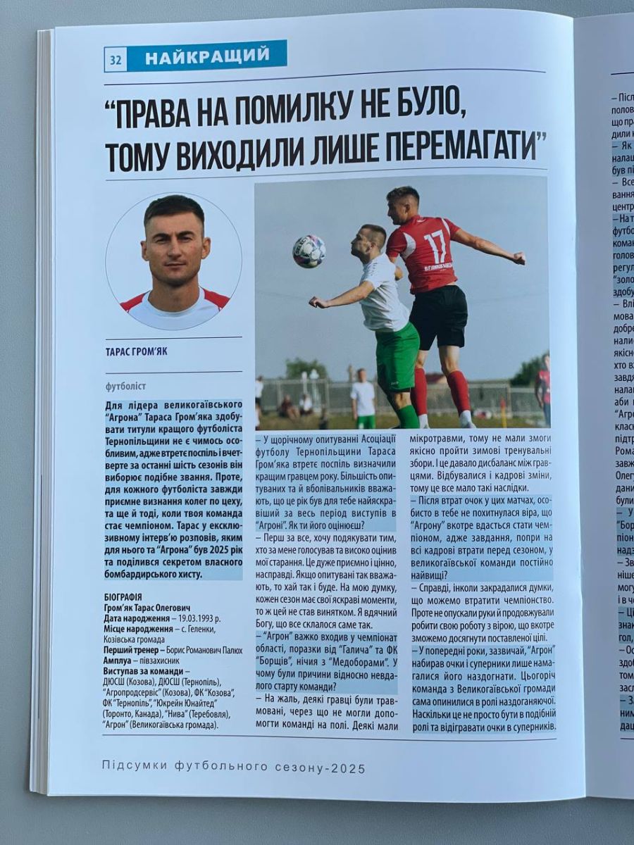 «Найкращі-2025»: Асоціація футболу Тернопільщини презентує довідник